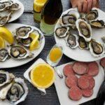 oysters and sausages and white wine