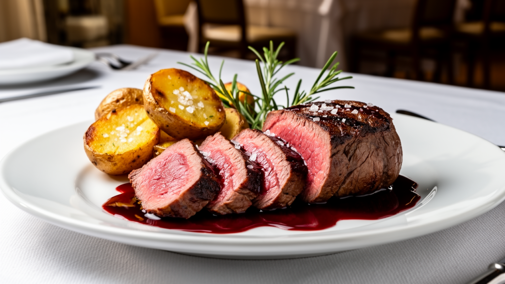 filetto al vino rosso con patate e rosmarino